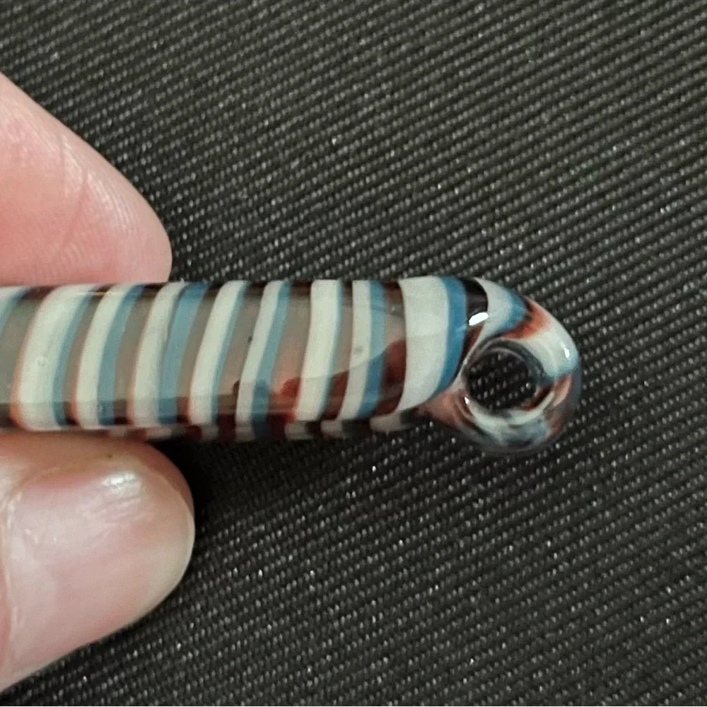 Vintage Striped Glass Pendant in White, Blue & Red